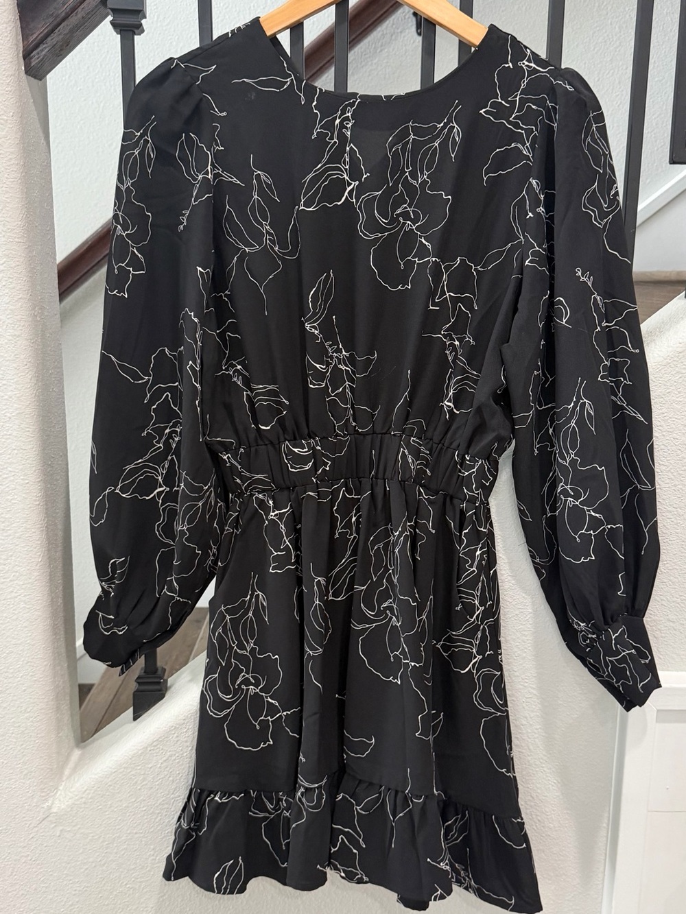 Kittenish Black Dress with White Floral Outline